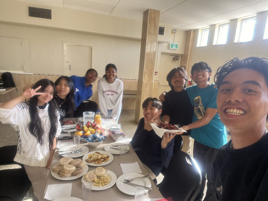 Parishioners sharing a meal in the parish hall